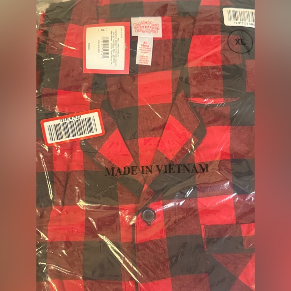 NWT Mens Medium Buffalo Red Black Plaid 100% Cotton Pajamas Set WonderShop XL